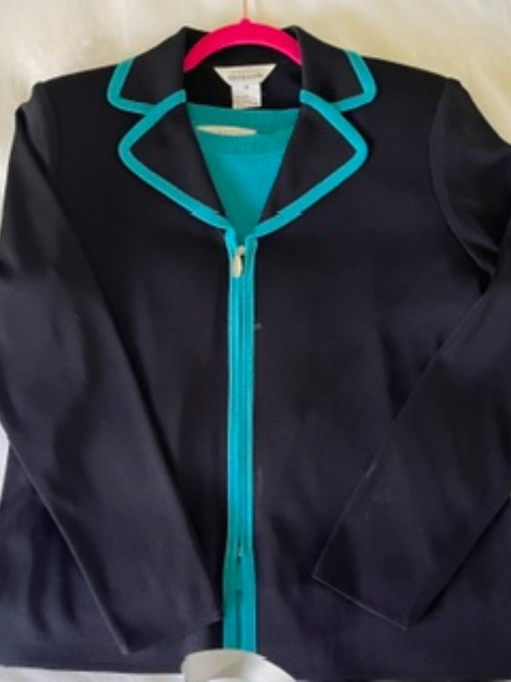 Misook Black and Turquoise Jacket with Turquoise Top